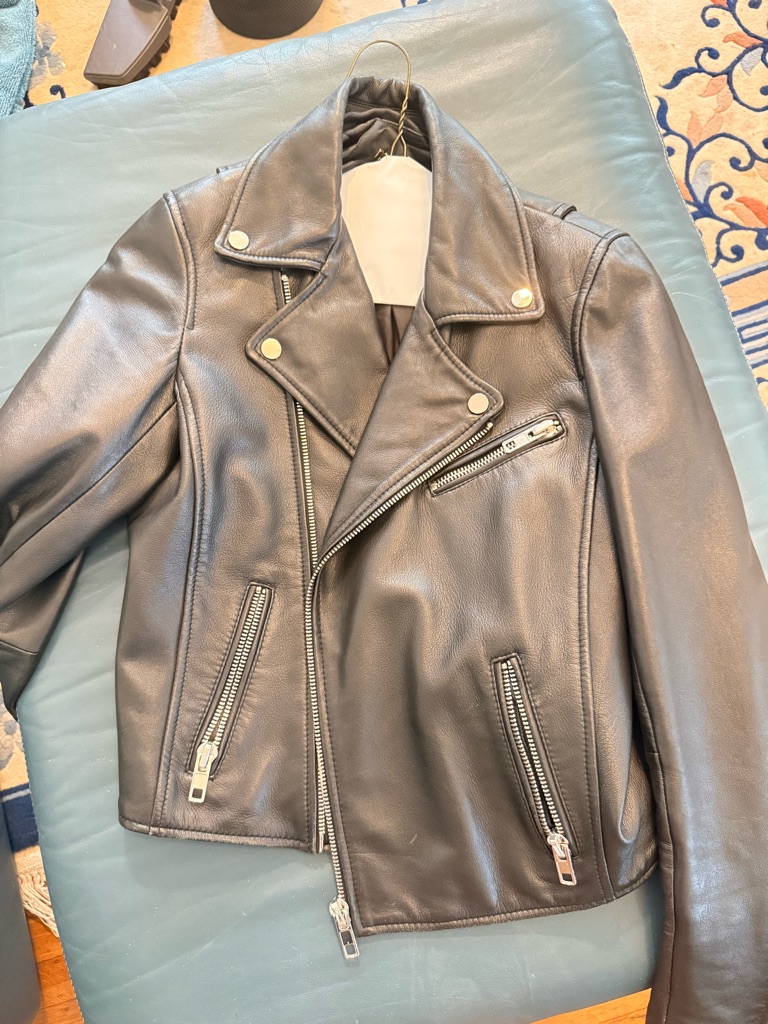 Maje Black Leather Lambskin Moto Jacket